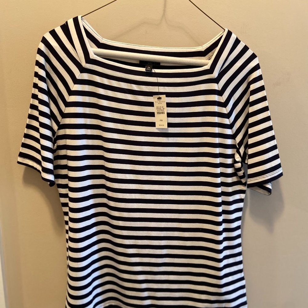 Talbot's NWT Indigo/White Striped Knit Top, Size Petite M